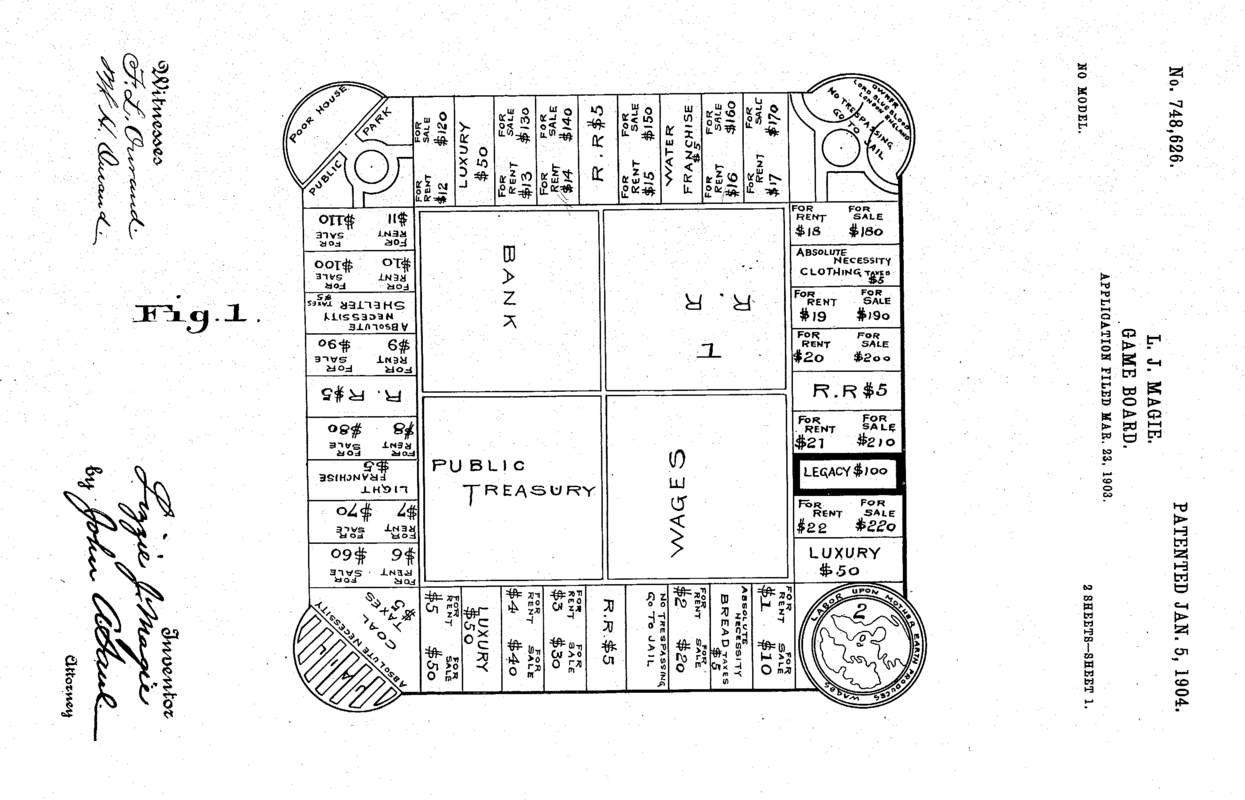 The Landlord's Game Patent by Elizabeth (Lizzie) J Maggie